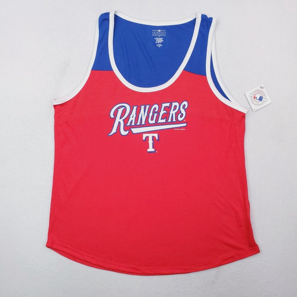 Texas Rangers Tank Top Womens XXL Blue Red Spellout Logo Shirt Baseball MLB‎ NWT